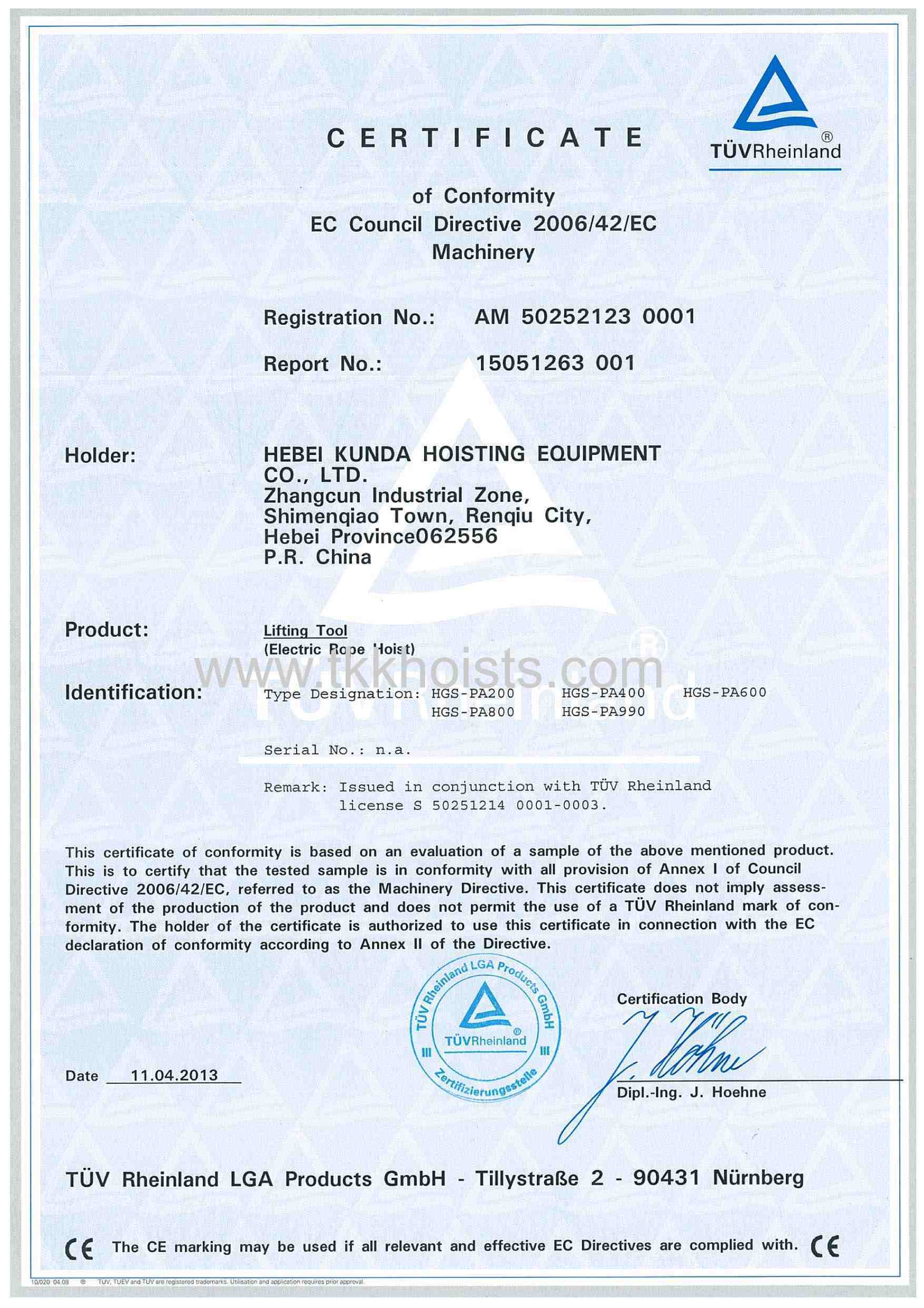 Mini electric Hoist CE certificate