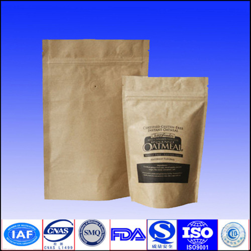 kraft paper coffee bags with valve and zipper