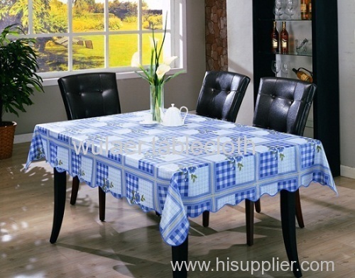 Blue Checked Polyester Tablecloth