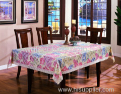 Embossing table cloth with flannel back and lace trim
