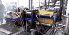 Back flush screen changer for high yield plastic recycling granulator