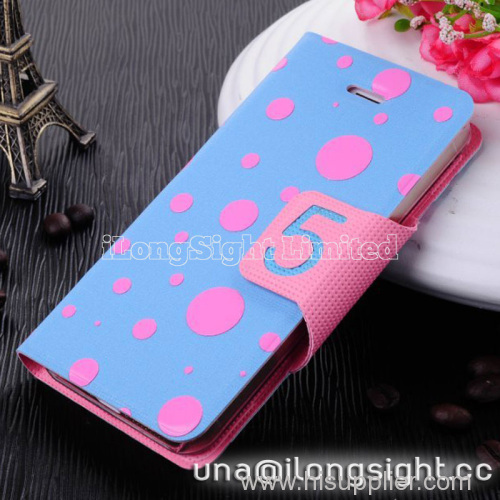 Wave point candy color Stand Leather Case For iPhone 5/5S