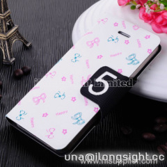 Bowknot Pattern Gridding Contrast Color Magnetic Snap Stand Leather Case For iPhone 5/5S