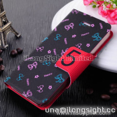 Bowknot Pattern Gridding Contrast Color Magnetic Snap Stand Leather Case For iPhone 5/5S