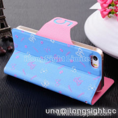 Bowknot Pattern Gridding Contrast Color Magnetic Snap Stand Leather Case For iPhone 5/5S