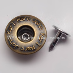 Single Pin Type Jeans Button Anti Brass Color