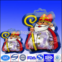 customized father Christmas plastic abnorma shape bag for Christmas Day