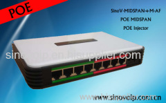 Wholesaler 4 port power over ethernet injector, poe device working with all poe compatible IP cameras, poe injector