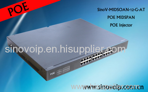 Factory direct 12 port gigabit 30W powered poe midspan