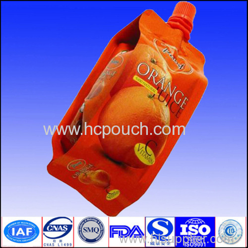 Plastic doypack with spout for juice with custom printing