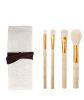 Natural bamboo handle 4pcs makup brush set with Flax bag