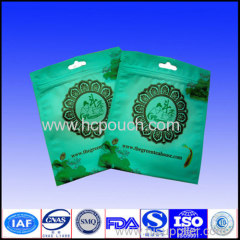 plastic stand up coffee or tea bag with hang hole