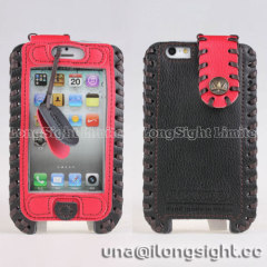 Showkoo Duke Genuine Leather Pouch case for iPhone 5 5c 5s-red+black