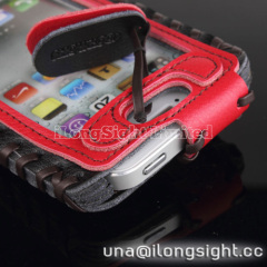 Showkoo Duke Genuine Leather Pouch case for iPhone 5 5c 5s-red+black