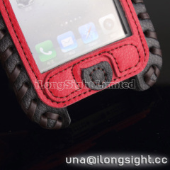 Showkoo Duke Genuine Leather Pouch case for iPhone 5 5c 5s-red+black