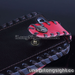 Showkoo Duke Genuine Leather Pouch case for iPhone 5 5c 5s-red+black