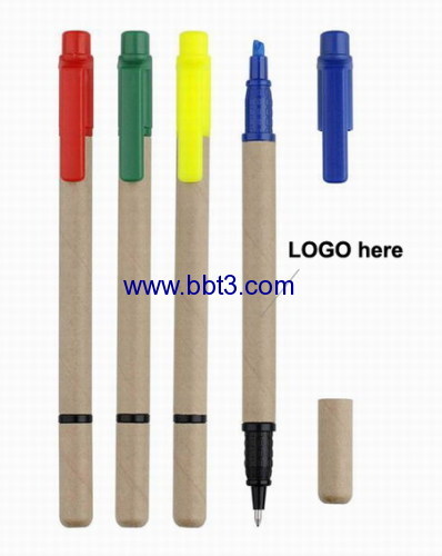 Promotional recycle highlighter pens with ball pen