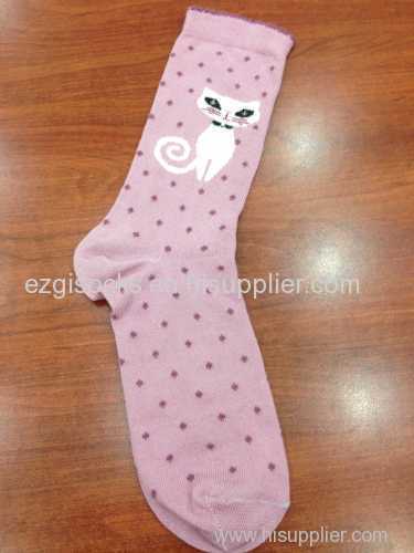 sweet cat printed pink socks