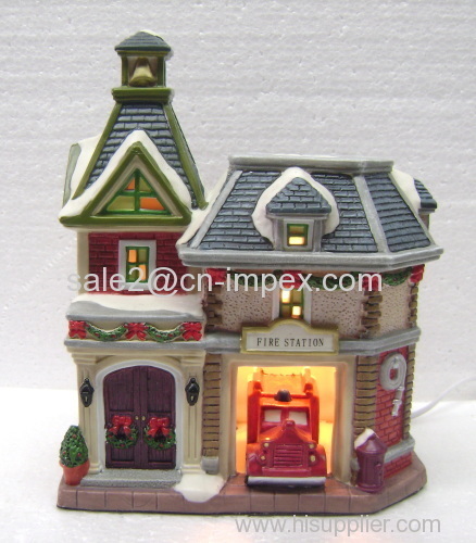 Polyresin Xmas FIRE STATION DS1590H
