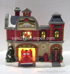 Hand Painted polyresin Xmas House-Fire station DS1611H