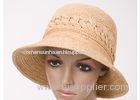 Fashionable Beige Raffia Sun Hats , 6.5cm Raffia Crochet Crown Braid Brim Woman Hat