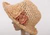 Natural 10cm Brim Raffia Sun Hats / Hollow Out Beige Crochet Sun Hat For Party With Flower