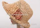 Natural 10cm Brim Raffia Sun Hats / Hollow Out Beige Crochet Sun Hat For Party With Flower