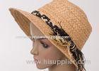 Natural Beige 7.5cm Short Brim Raffia Sun Hats / Raffia Braid Sewing Hat For Leisure