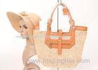 Women Beige Raffia Beach Bag For Banquet / Party , 32cm x 41cm Raffia Handbag