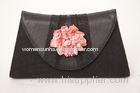 Black Ladies Sinamay Bag With Pink Flower , 17cm x 30cm Ladies Hand Bags