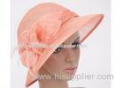 Pink Red Feather Ladies Sinamay Hats For festival Banquet , Round Top Crown Short Brim Hat