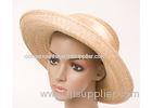 Beige Womens Straw Hat / 9.5cm Brim Natural Gold Band Sun Hat For Seashore