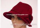 Spring Red Flower Wool Felt Fedora Hat For Women / Felt Fedora Hats With Flower