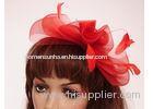 Red PP Handmade Sinamay Fascinator Headwear With Bowknot For Weddings
