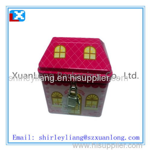 Square Tin Money Box With Lock