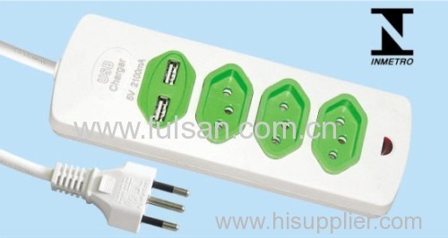 3 Outlets USB Brazil Power Strip with Inmetro approval