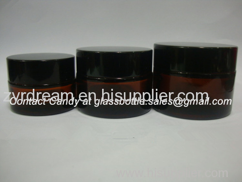 Amber Glass Cosmetic Jar With Black Lid