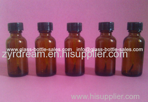1oz Amber Boston Round Glass Bottle With Cap and Brush