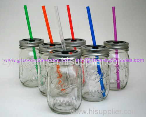 Glass Mason Jar With Straws