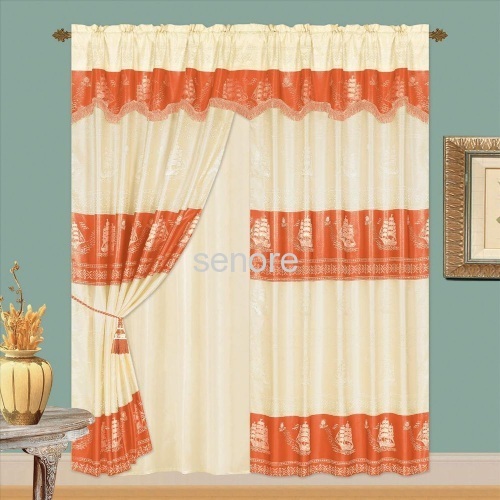 cationic stripes curtain with ball fringes