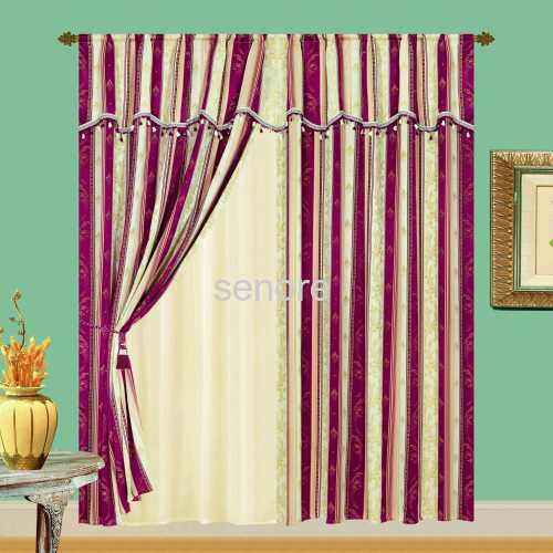 yarn-dyed stripes curtain with ball fringes