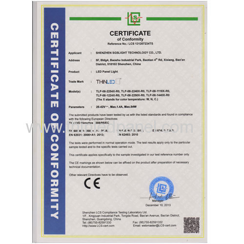 TLP08 LED Panel LVD Certification