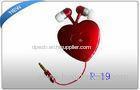 ECO - Friendly Mobile Phone Earbud / Red Heart Shape Retractable Earphones With Microphone