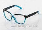 Women's Round Plastic Eyeglass Frames For Wide Faces , Blue / Yellow And Black