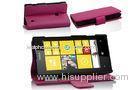 Pink Leather Wallet Style Nokia Leather Phone Case For Lumia N720