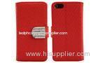 Red PU Leather Wallet Cell Phone Case , Apple iphone 5s Covers