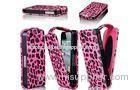 Pink Leopard Leather iPhone Flip Cover Protective Cases With Mirror