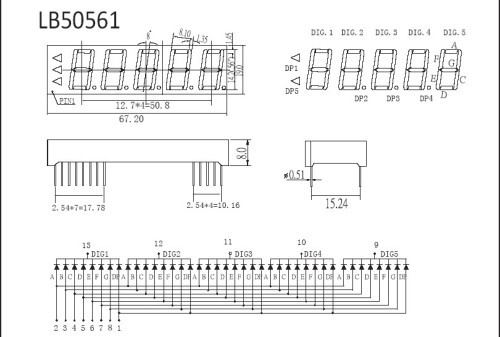 5 Digit 0.56-inch 7 Segment LED Display for Instrument Panel .