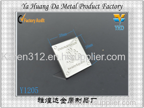 YHD fashion metal labels and tags for handbags