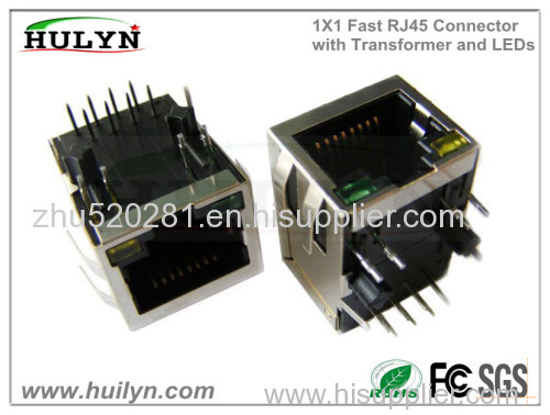 1x1 Fast RJ45 Connector with Transformer and LEDs
